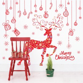 Christmas Window Sticker Wall Sticker Decor Removable Red Reindeer Room Decal SK2011AB