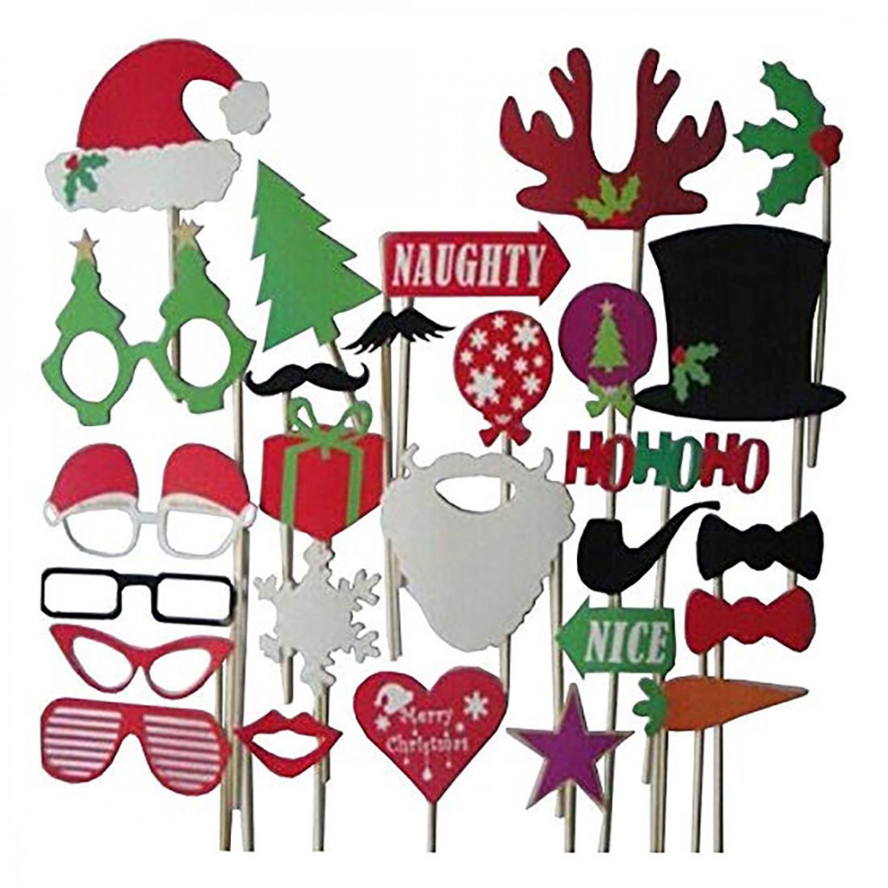 DIY Photo Booth Props Mustache Lip Hat Antler Gift Stick Christmas Party