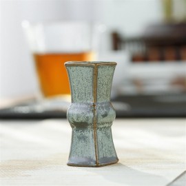 Miniature ceramic vase with small flower arrangement B (bronze glaze) miniature vase with small flower
