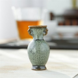 Miniature ceramic vase with small flower arrangement B (bronze glaze) miniature vase with small flower