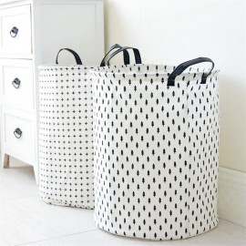 Leather handle laundry basket foldable waterproof cotton linen laundry basket 0820 stars
