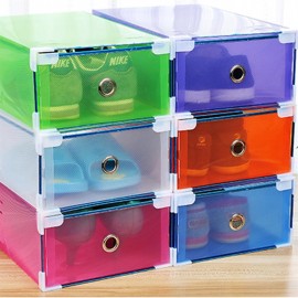 Metal Frame Candy Color Shoe Storage Box Transparent Plastic Drawer Design